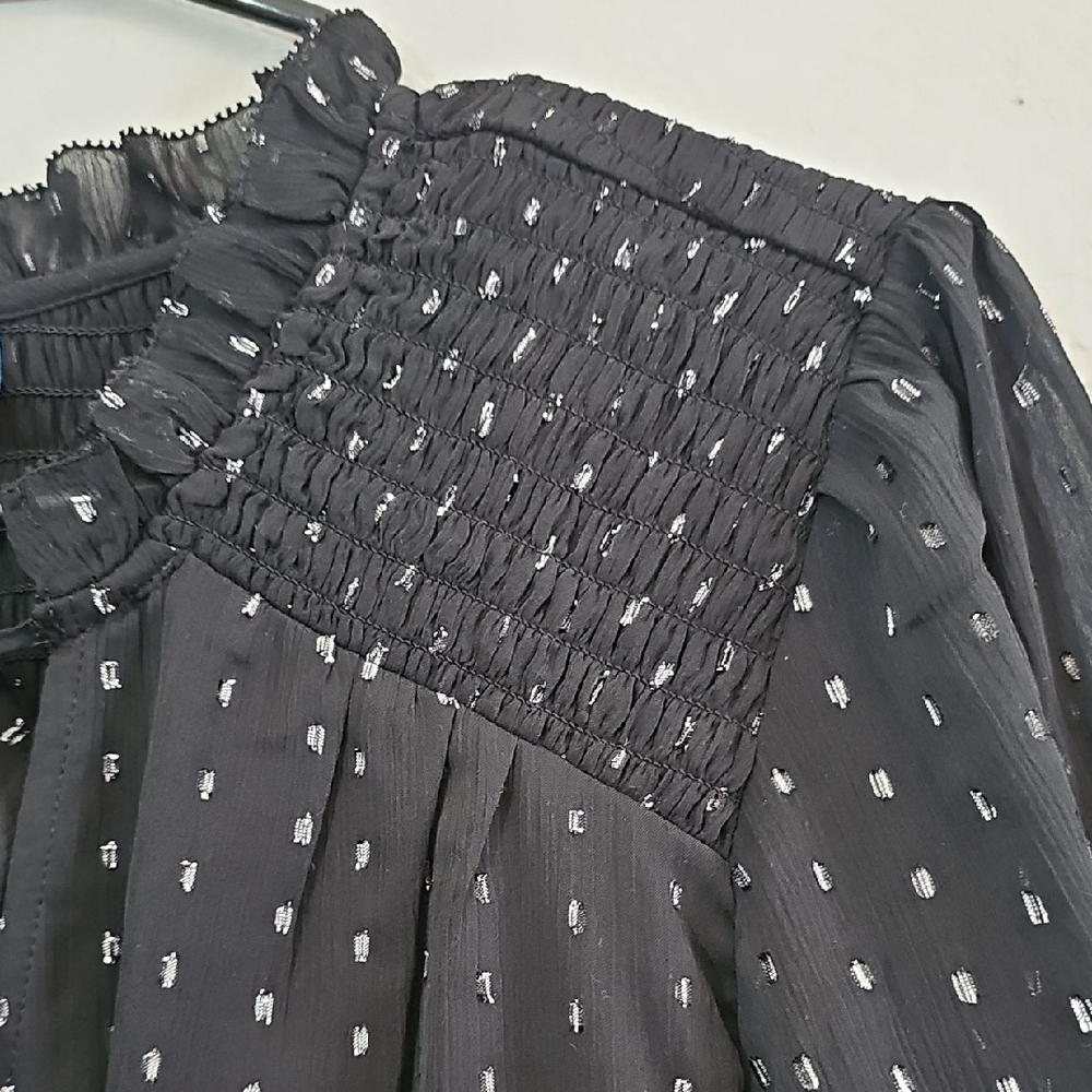 Old Navy Sheer Blouse with Silver Dots and Smocking, Lined, Womens Large - Picture 7 of 9